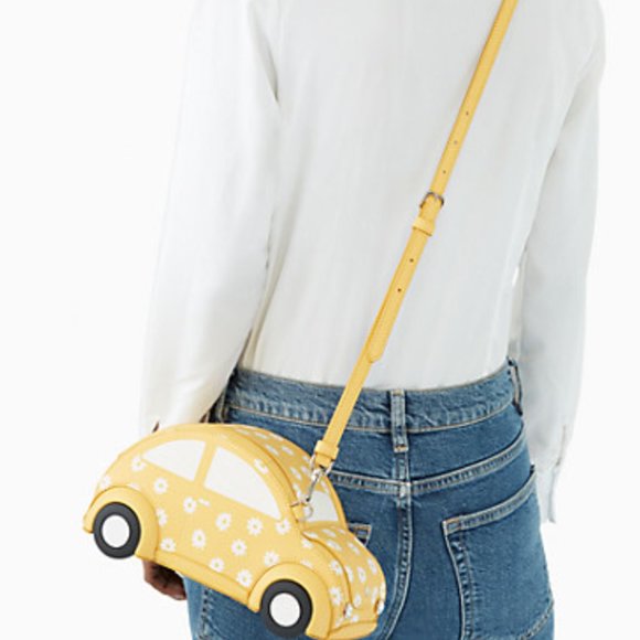 NWT KATE SPADE Beep Beep Yellow Daisy Beetle Bug Car Crossbody Purse Bag - Picture 4 of 8